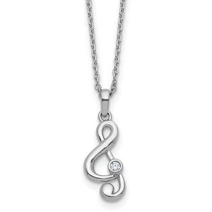 925 Sterling Silver RH-plated Diamond Music Note 18" Necklace plus 2" Extender